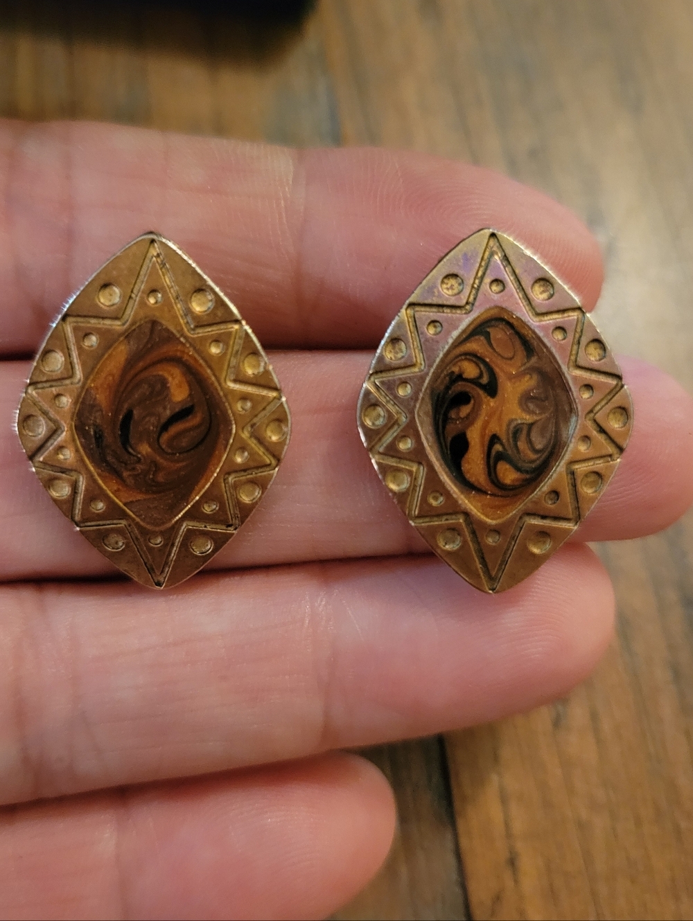 Vintage Newpro Copper & Enamel Swirled Earrings